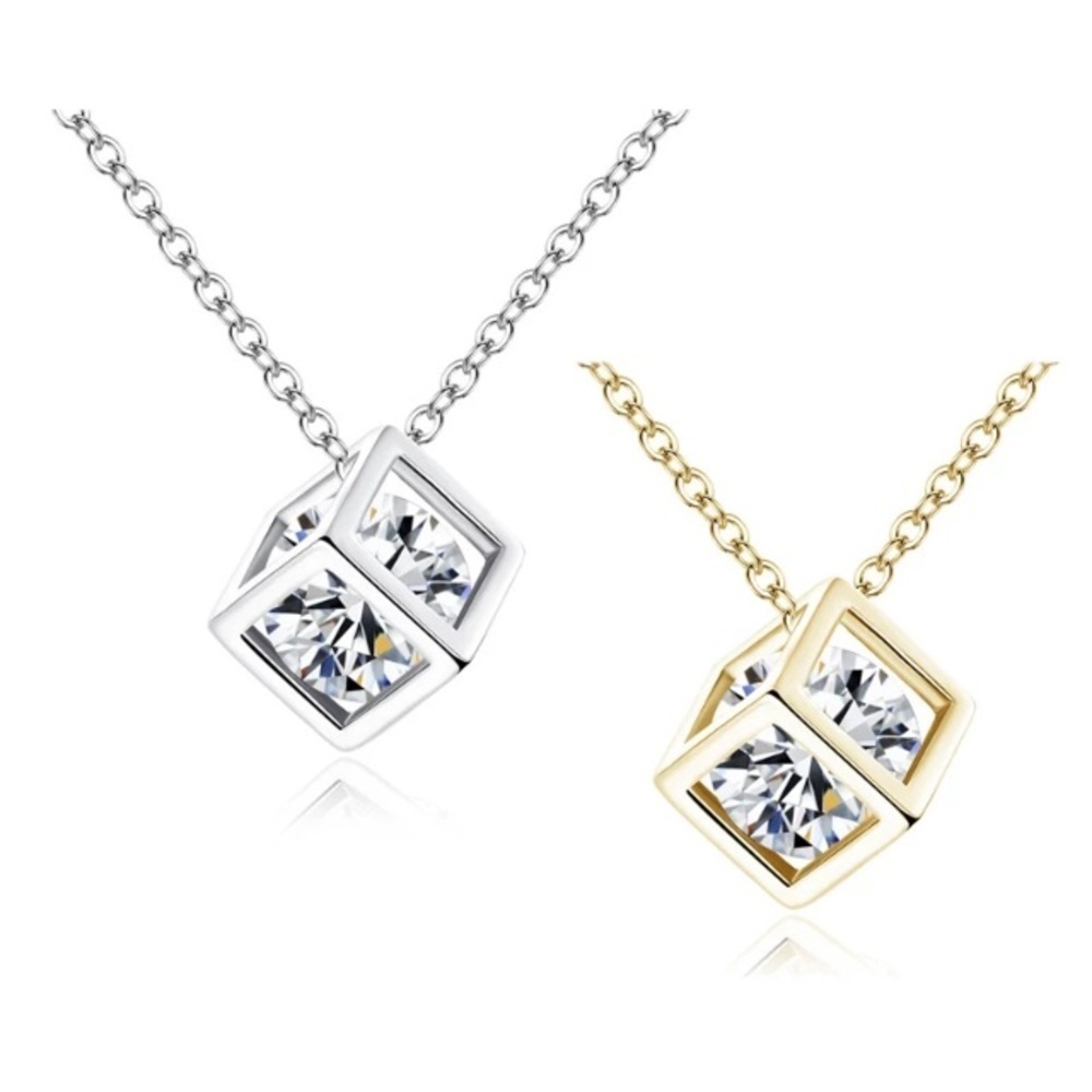 Cube Rhinestone Pendant Necklace‎